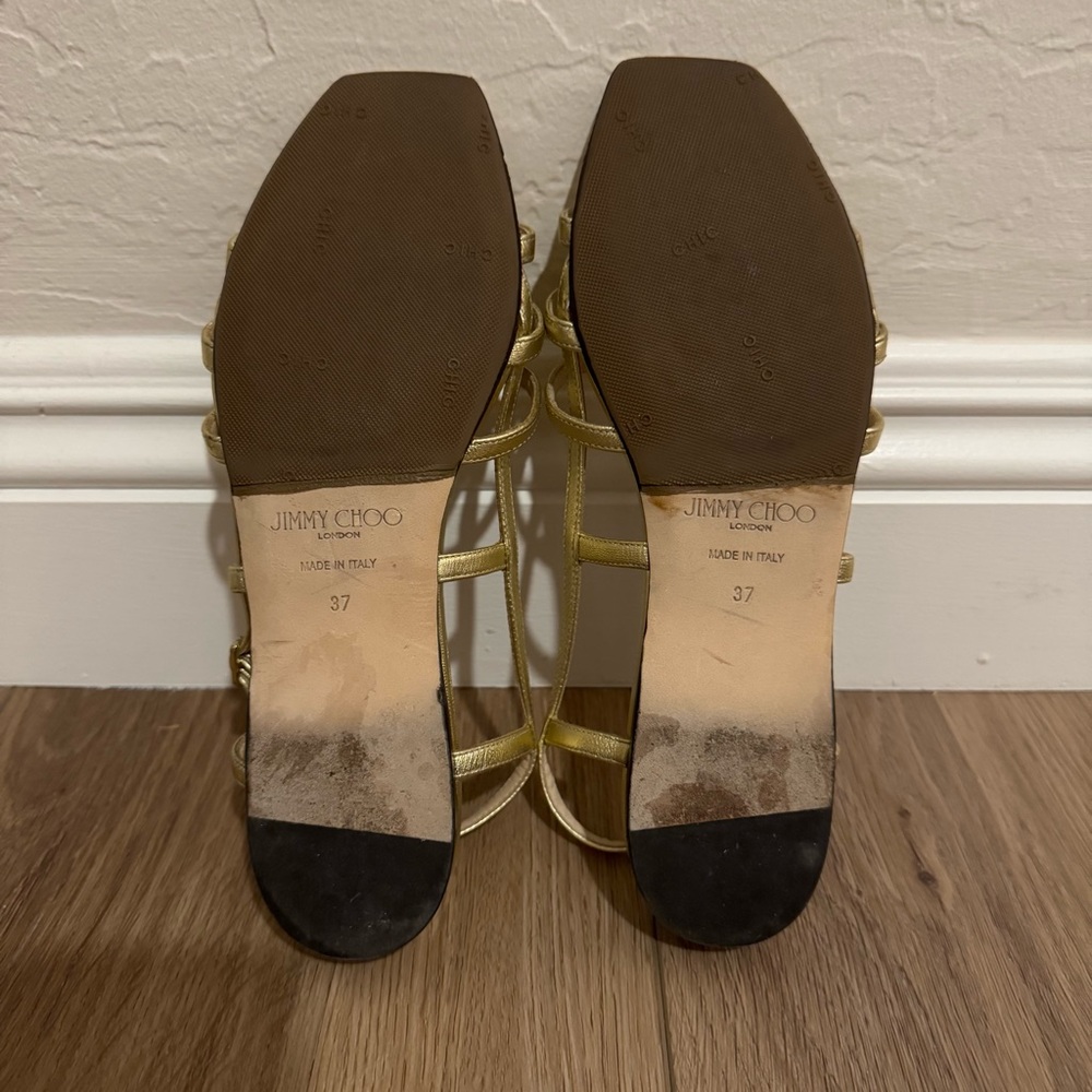 Jimmy Choo Strappy Gold Sandals - Picture 5 of 6